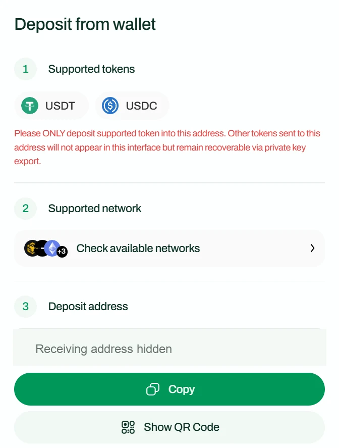 AllScale receive interface from the official Wallet Features guide