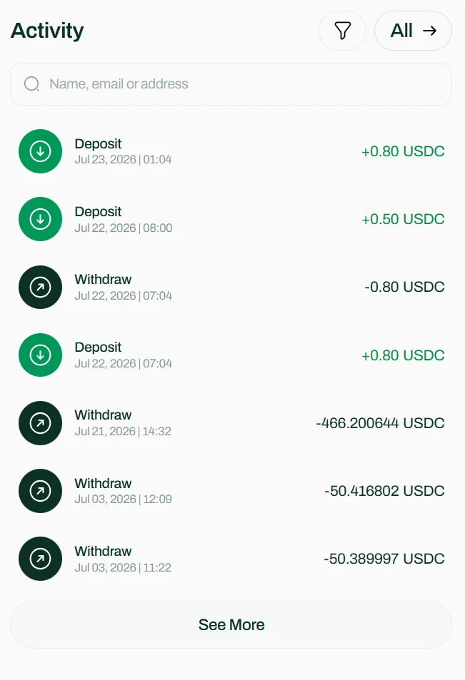 AllScale history interface from the official Wallet Features guide