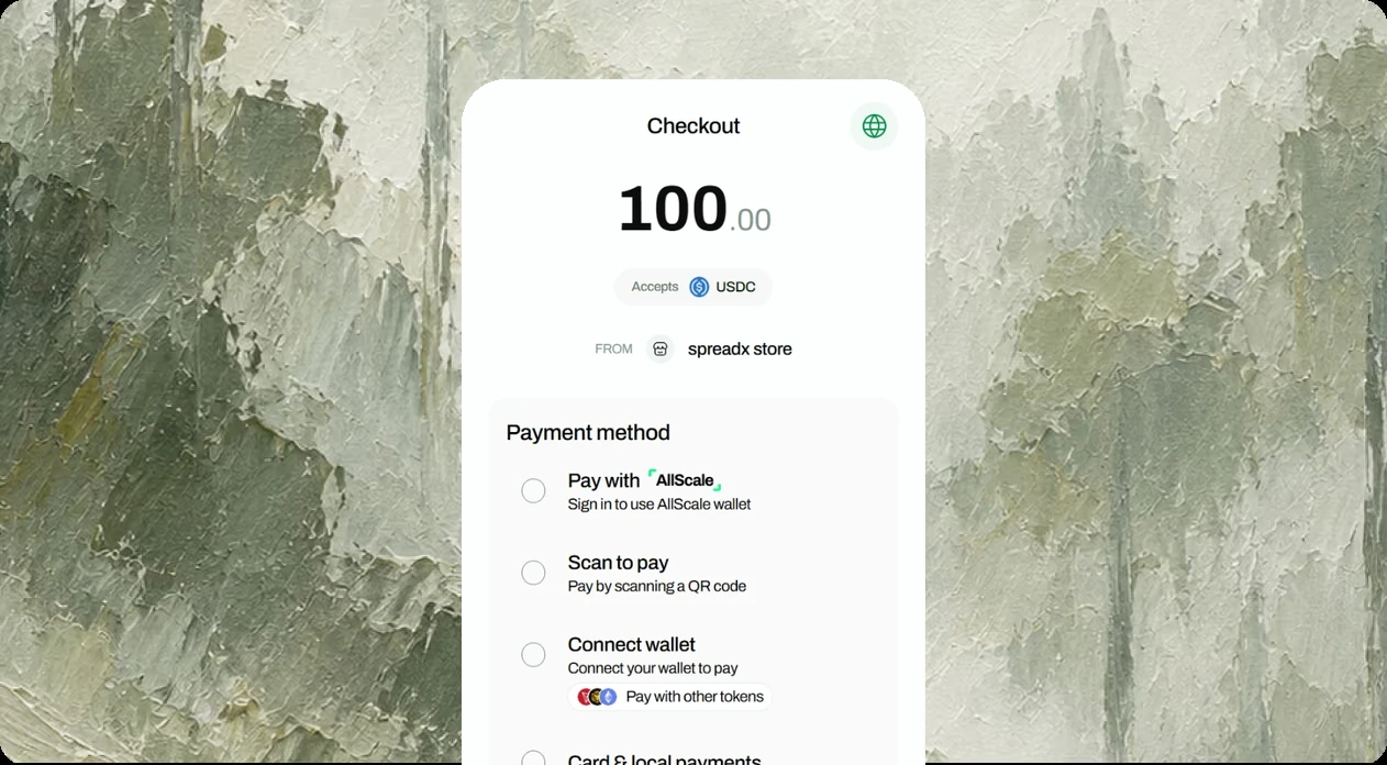 Customer paying with USDC on the AllScale Checkout page