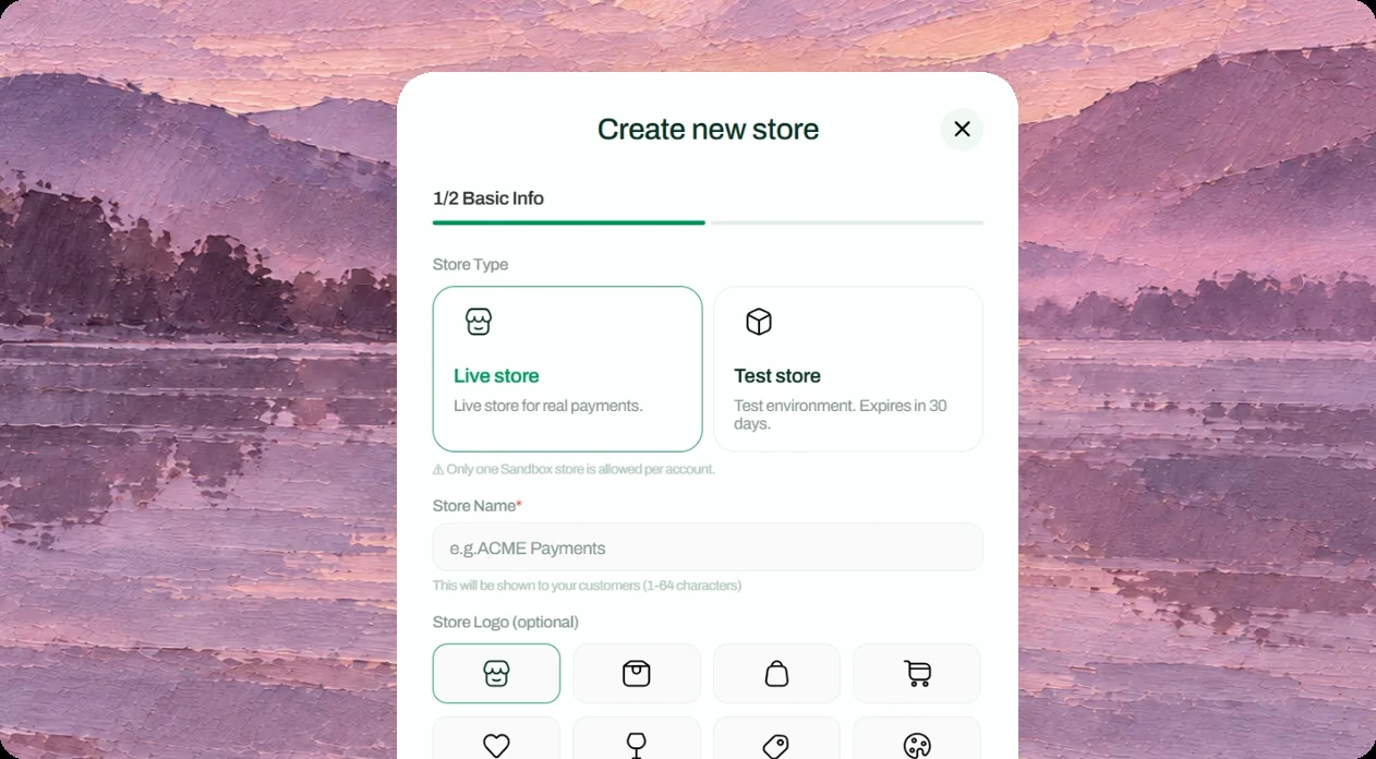 Creating a new AllScale Checkout store