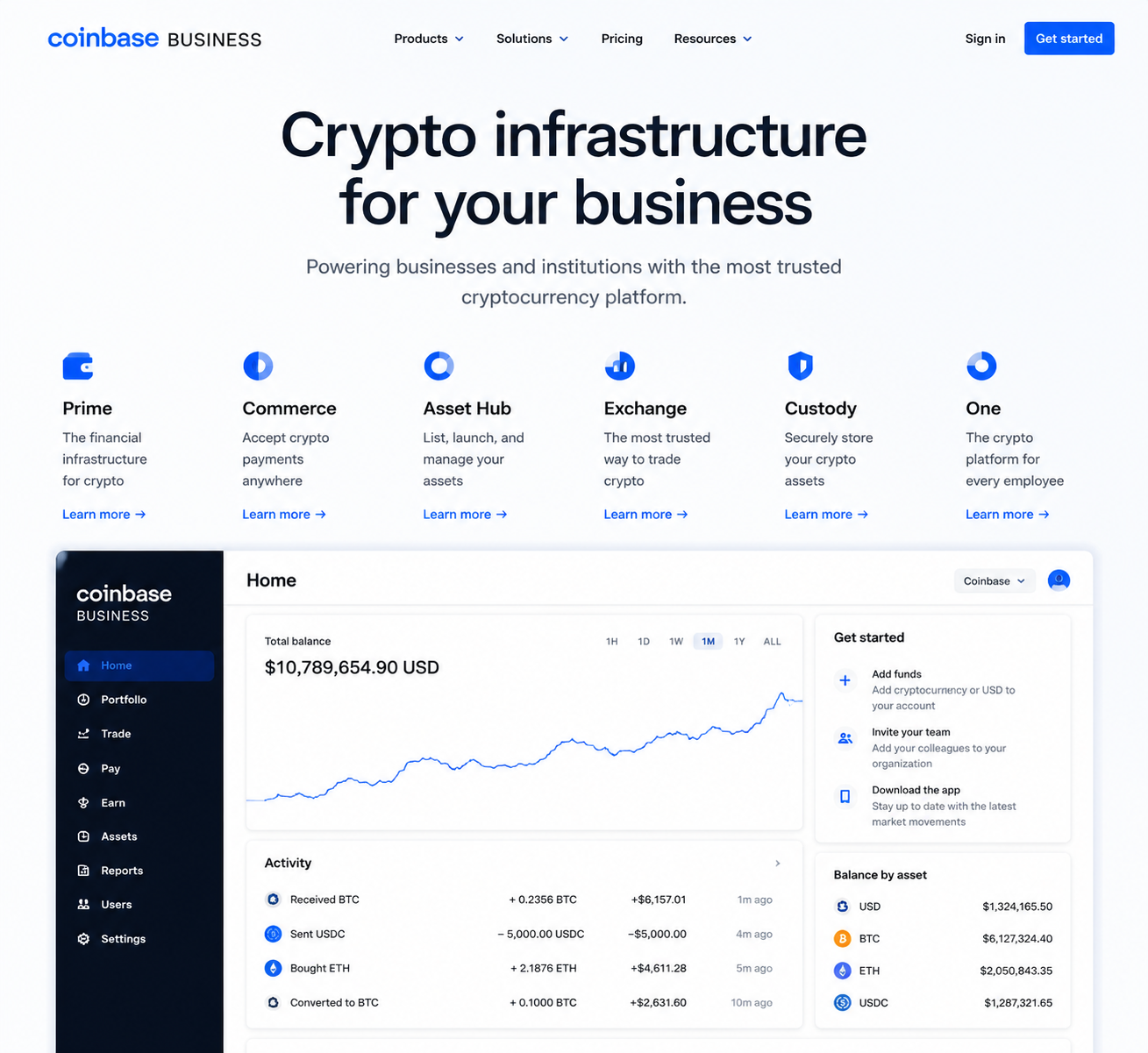 Coinbase Business homepage screenshot