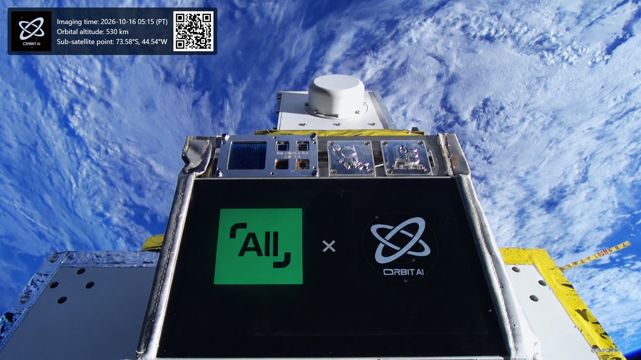 AllScale and Orbit AI logos displayed on the Genesis-III satellite, with Earth in the background.