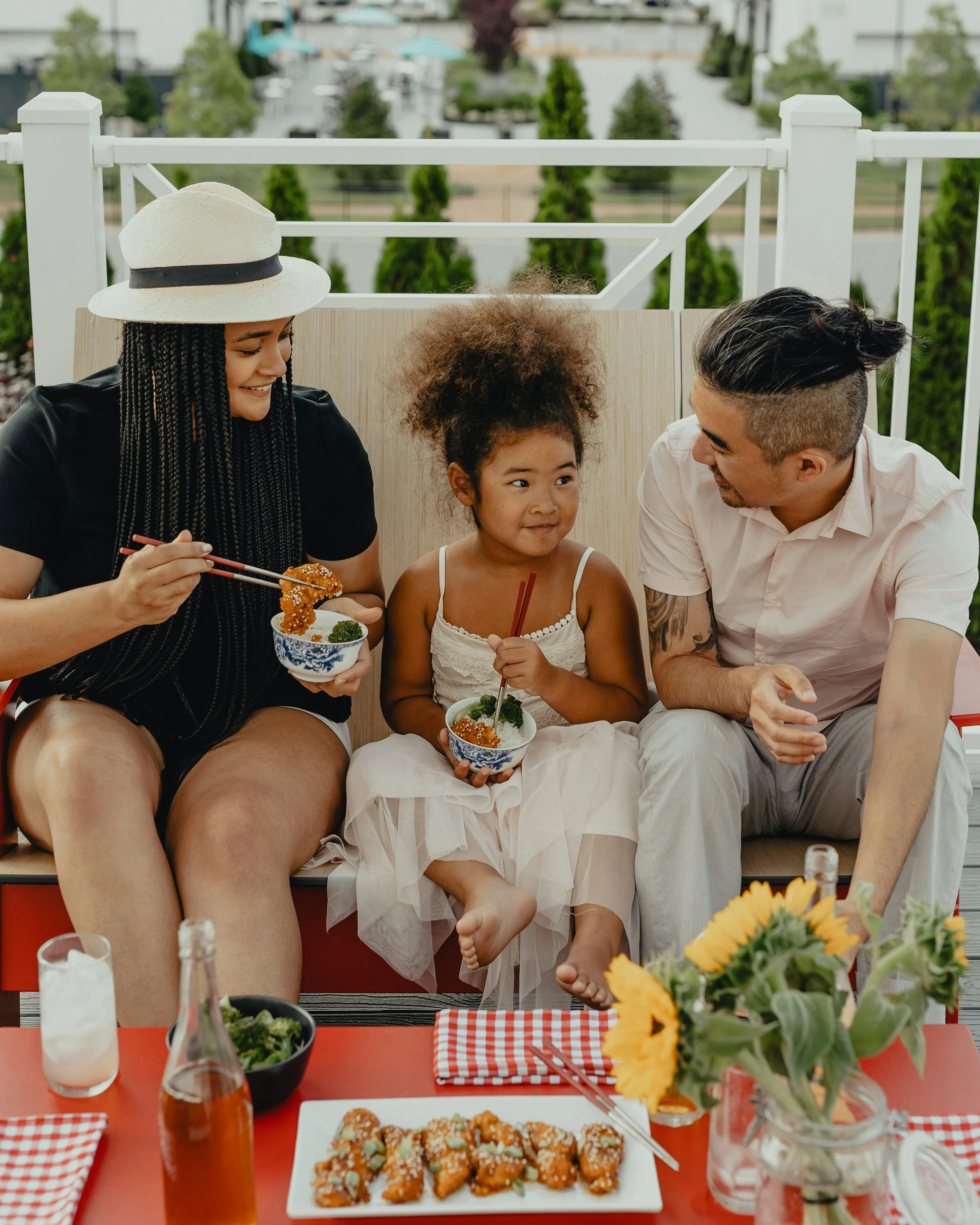 Family eating at restaurant