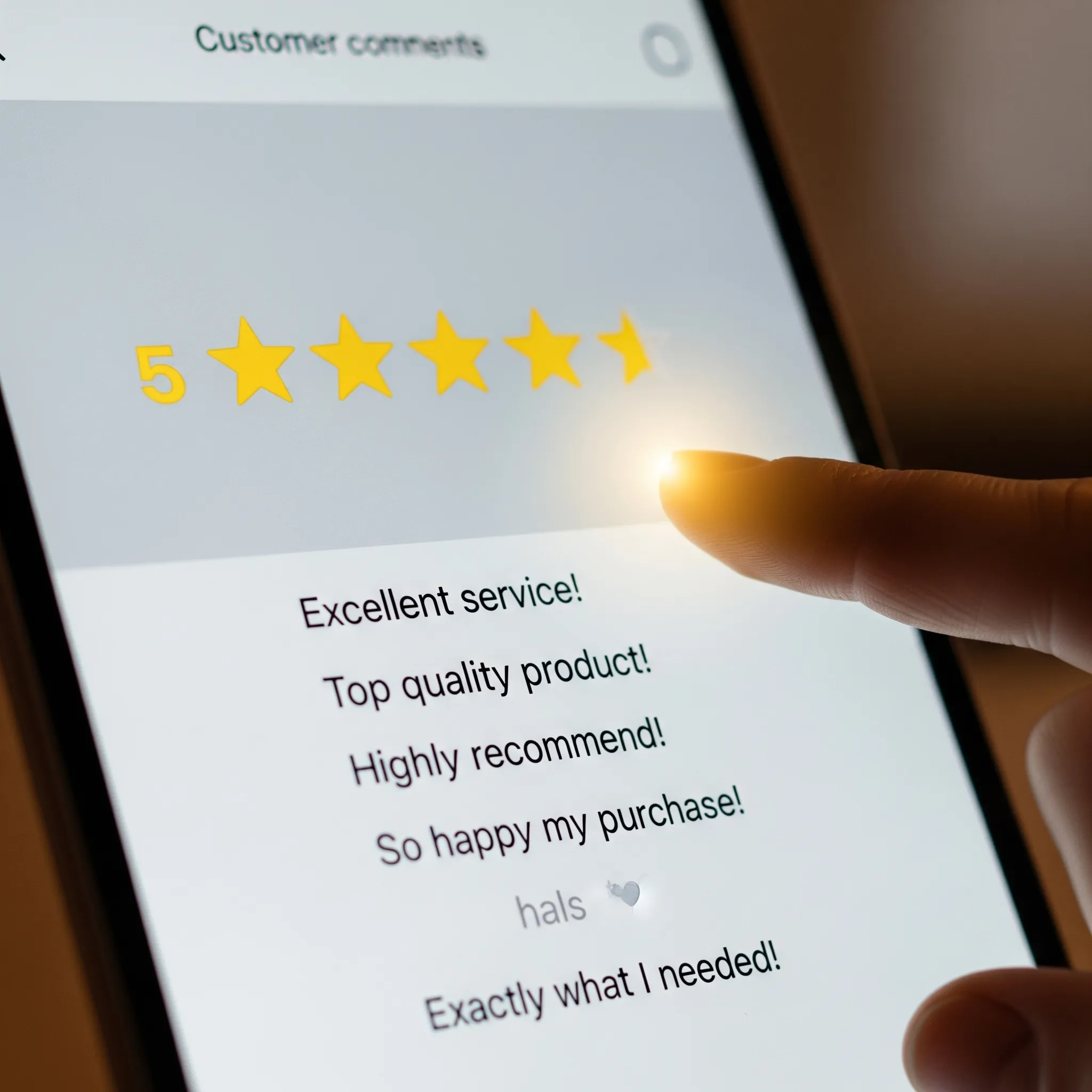 A glowing 5-star customer review on a screen, showcasing the success of an online reputation management service for getting more positive Google reviews.