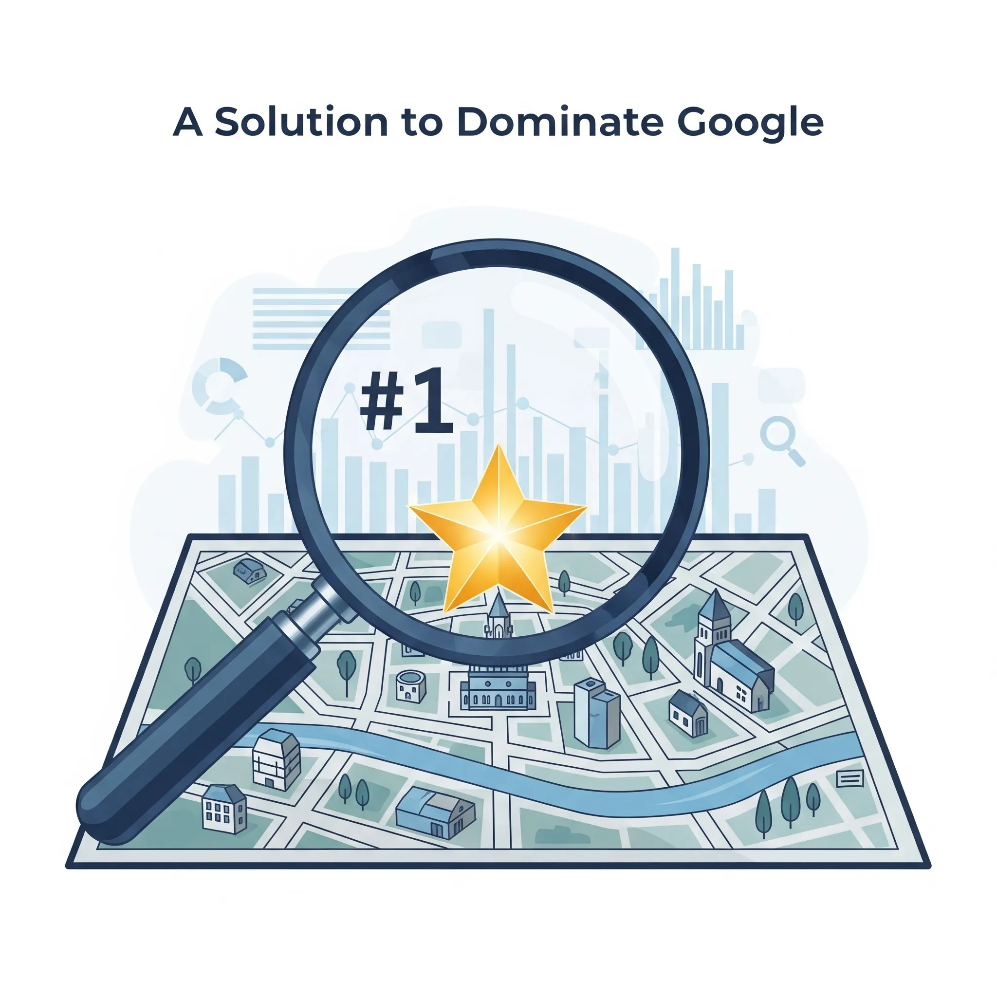 Graphic illustrating how local SEO services help a Belleville business dominate Google, showing a map with a #1 ranking star.