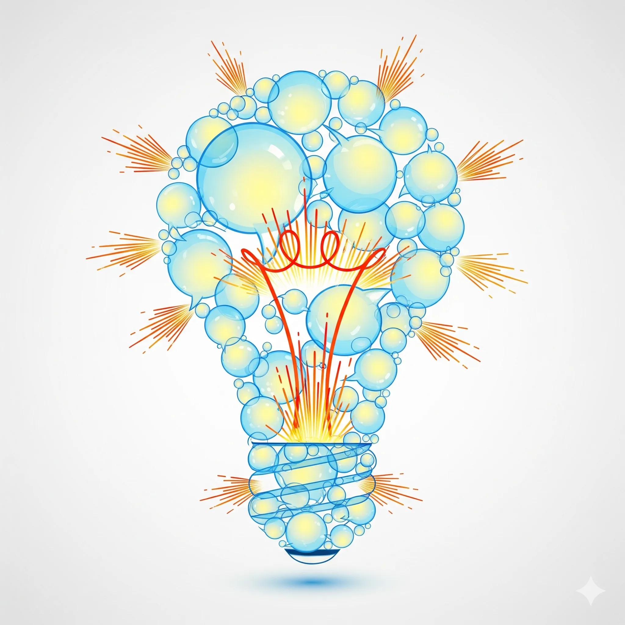 Creative lightbulb illustration made of bubbles and sparks, representing innovative ideas and strategy sessions for Sprout IQ marketing clients.