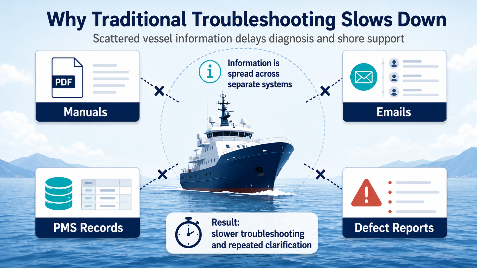 Scattered vessel information causing delayed troubleshooting.