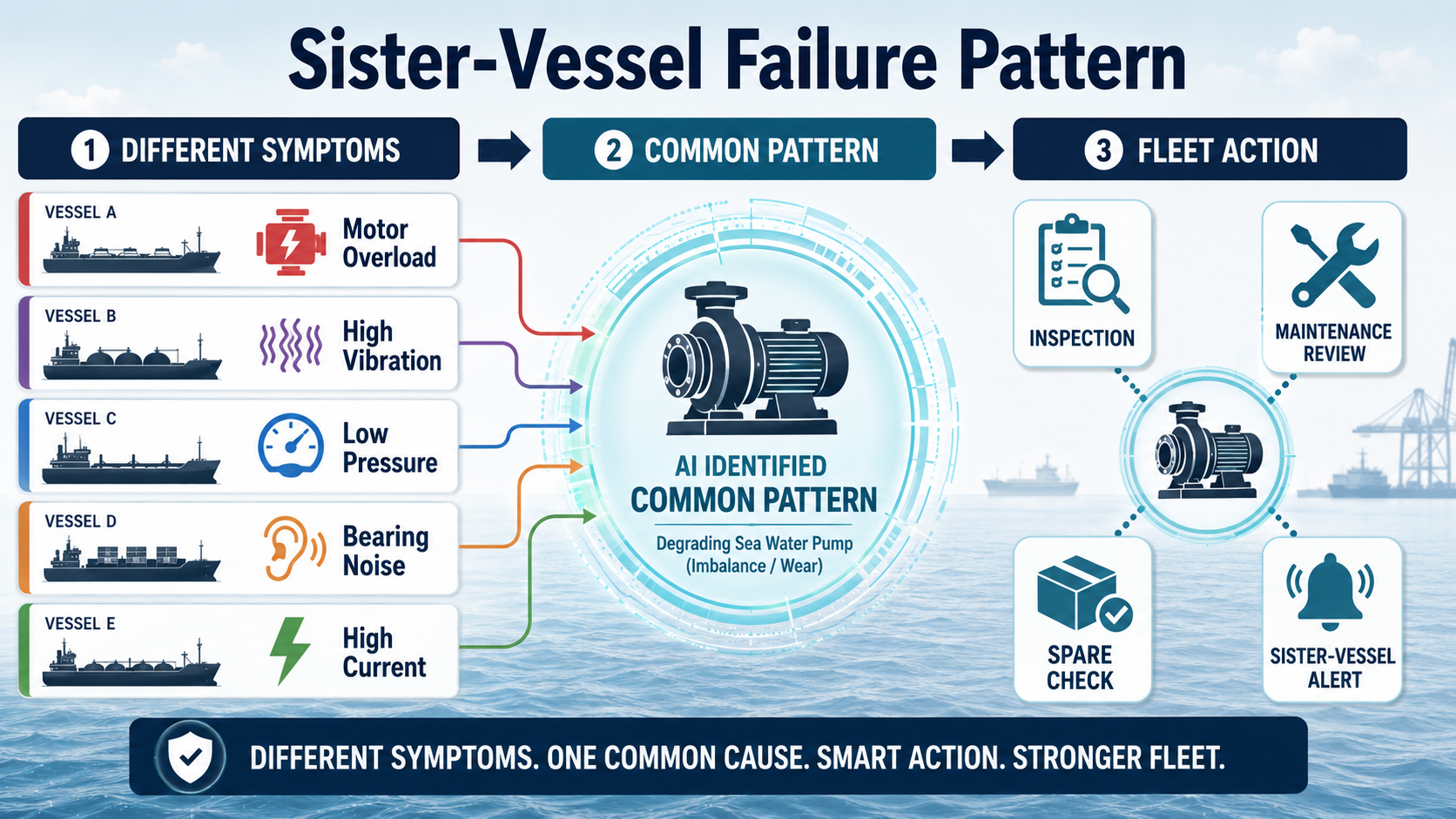 AI identifying a common machinery failure pattern across sister vessels.