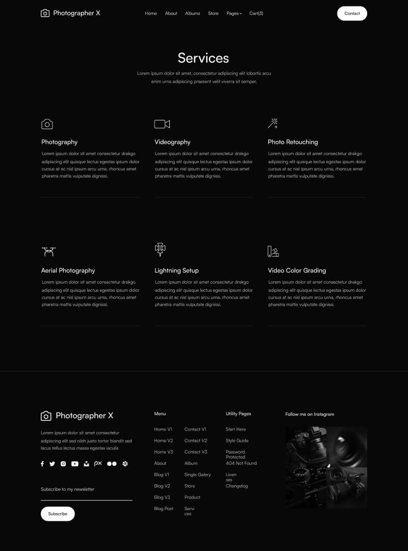 Services - Photographer X Webflow Template