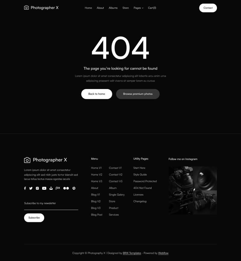 404 - Photographer X Webflow Template