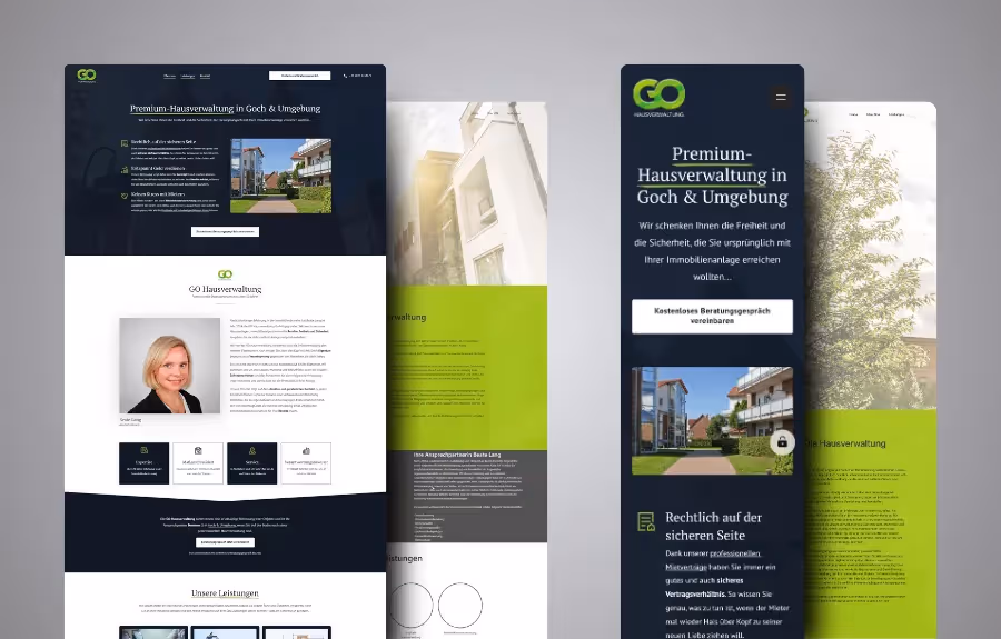 Mockup Webseite GO Hausverwaltung vorher nachher Desktop mobil