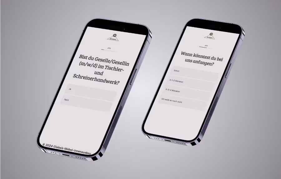 Mockup Webseite Giebels Möbel-Innenausbau Bewerberquiz