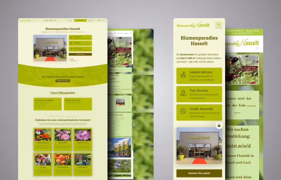 Mockup Webseite Blumenparadies Hasselt vorher nachher Desktop mobil