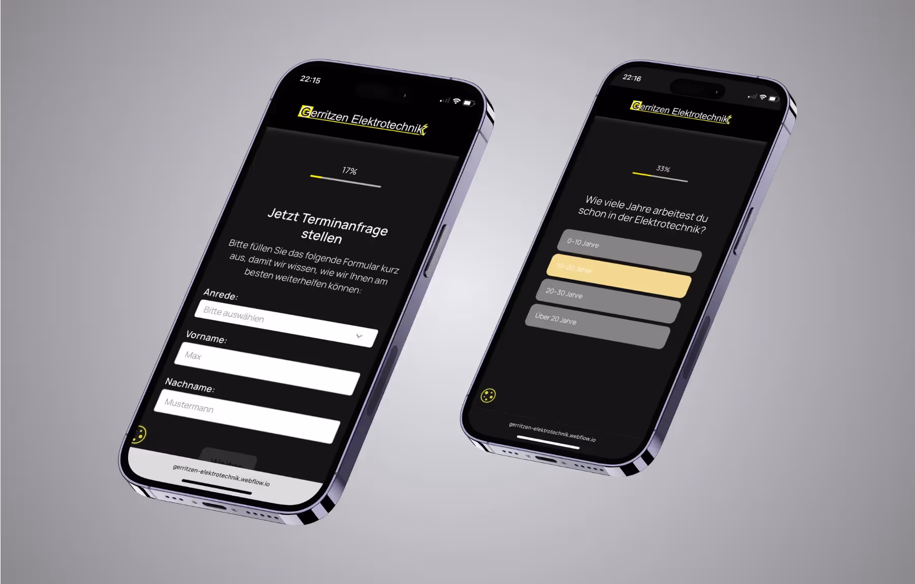 Mockup Webseite Gerritzen Elektrotechnik Formularquiz