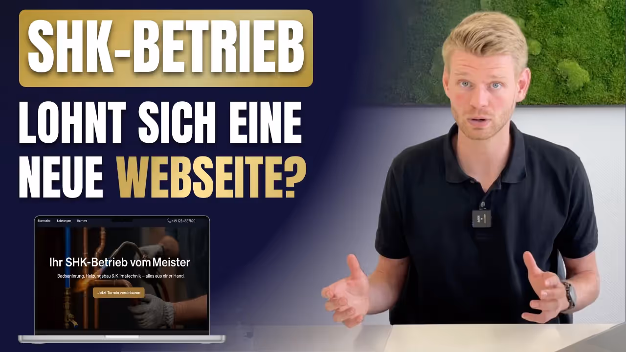 Mann erklärt, wie eine professionelle Webseite SHK-Betrieben hilft, Kunden und Bewerber zu überzeugen