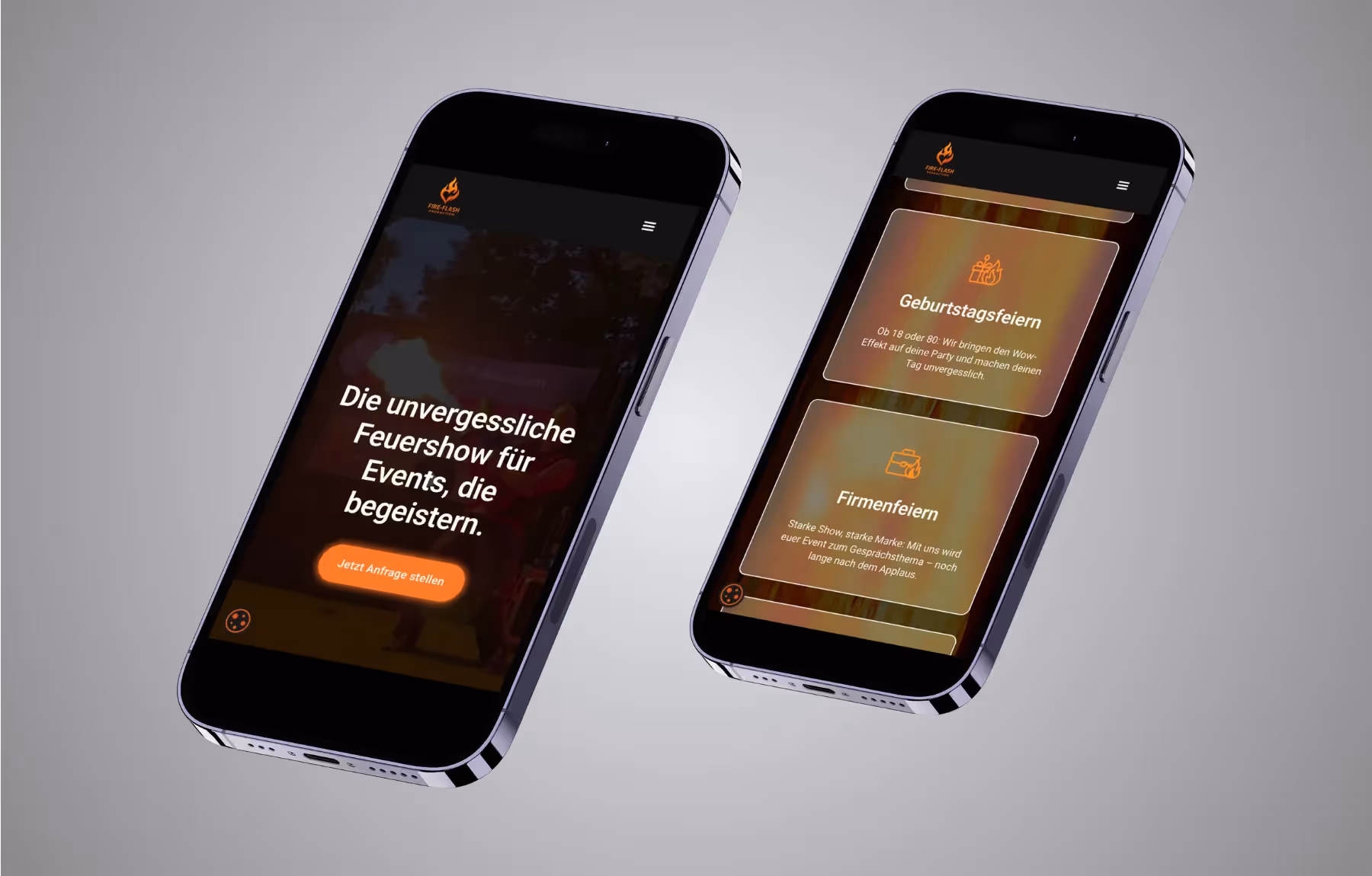 Mockup Webseite Fire-Flash Production mobil