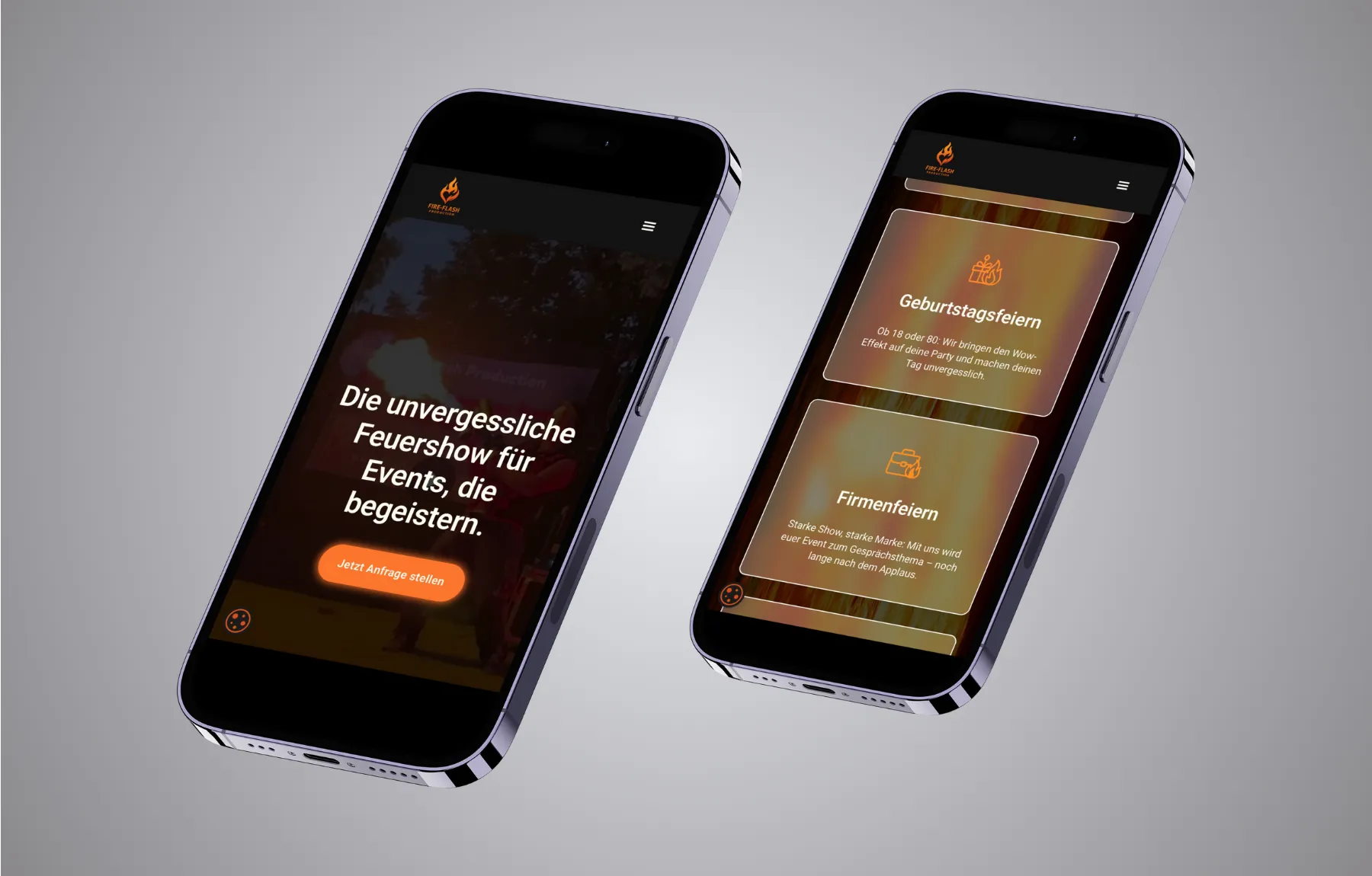 Mockup Webseite Fire-Flash Production mobil