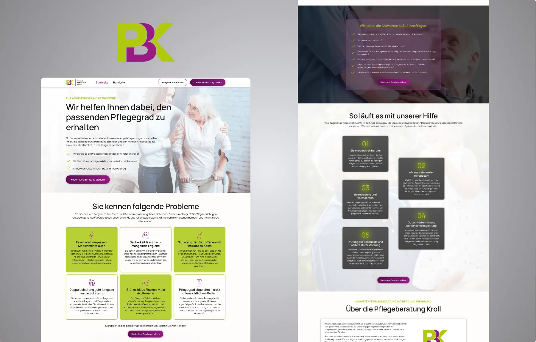 Mockup Webseite Pflege Beratung Kroll Desktop mit Logo