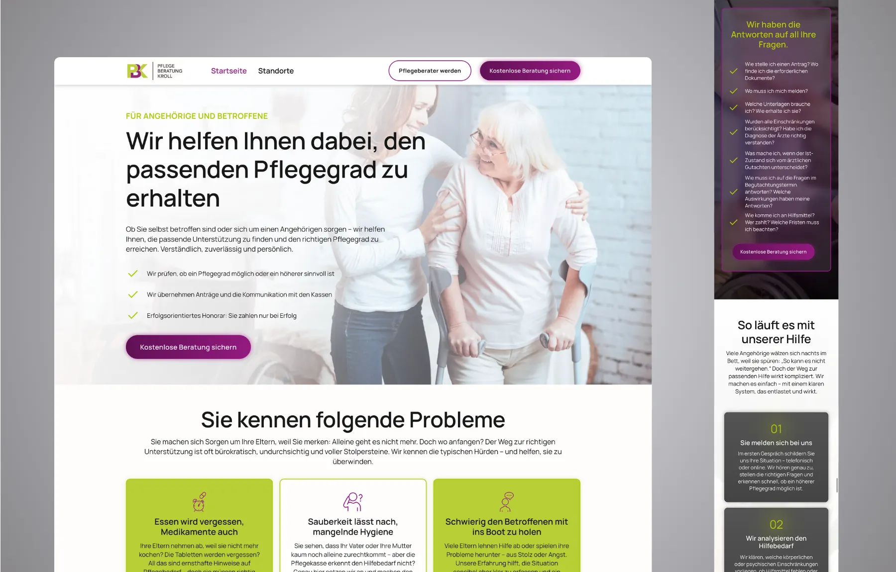 Mockup Webseite Pflege Beratung Kroll Desktop und mobil