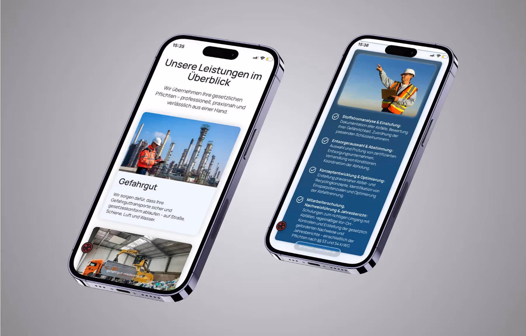 Mockup Webseite Gefahrgut Niederrhein Mobil