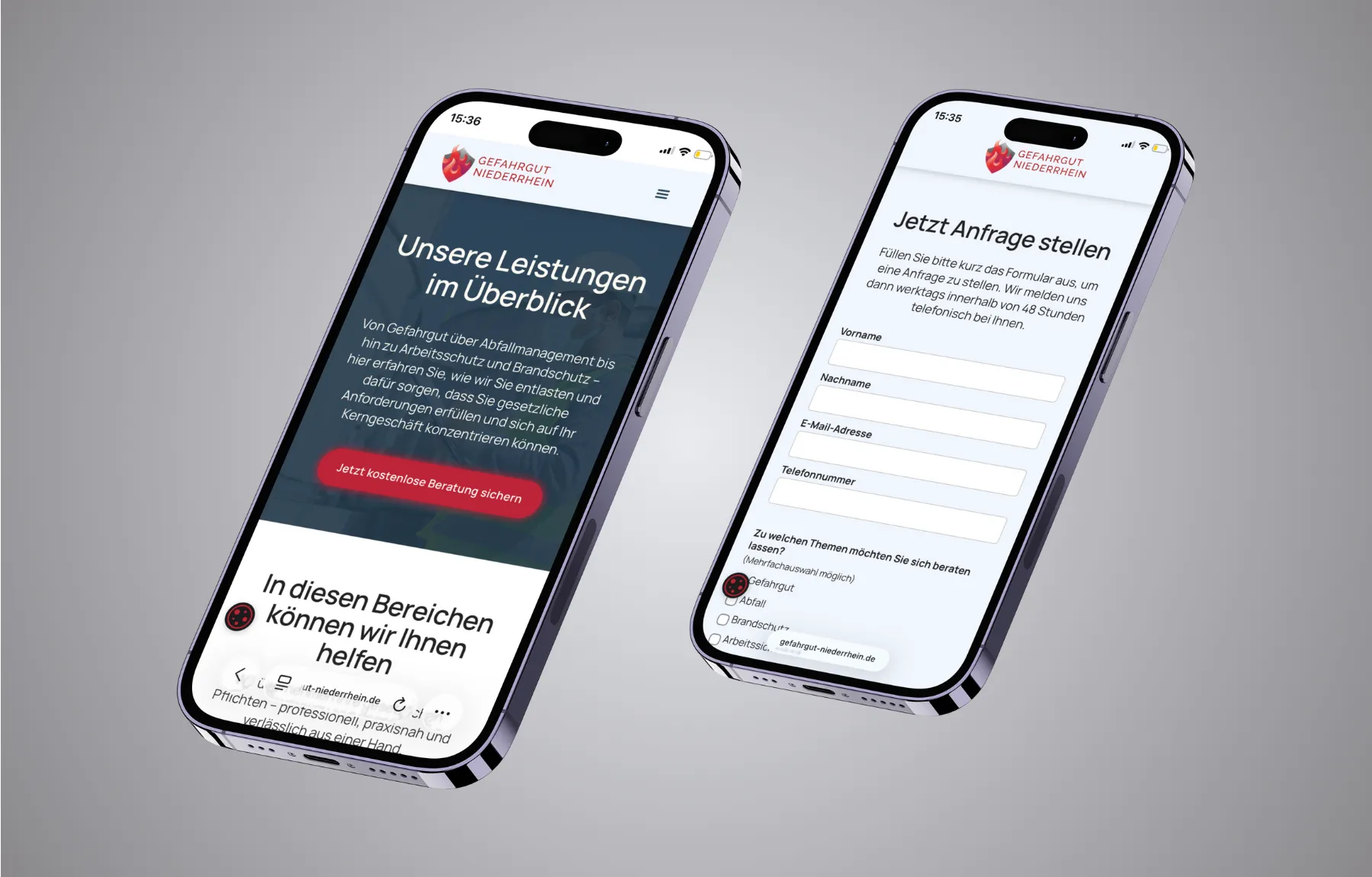 Mockup Webseite Gefahrgut Niederrhein Mobil