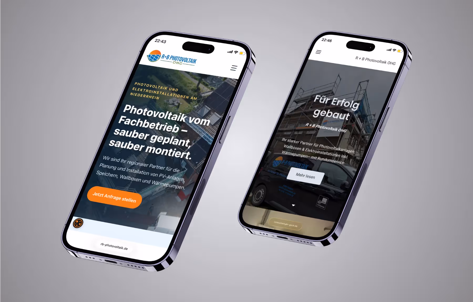 Mockup Webseite R+B Photovoltaik mobil vorher nachher