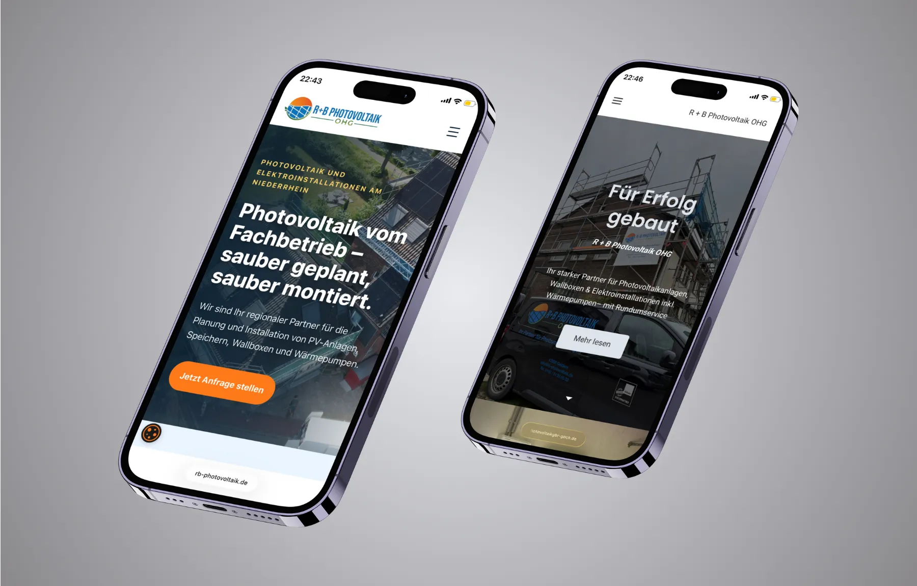 Mockup Webseite R+B Photovoltaik mobil vorher nachher