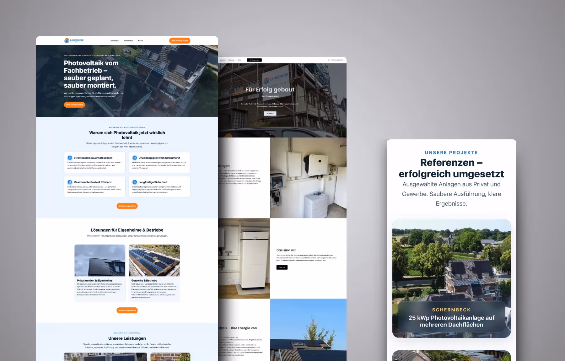 Mockup Webseite R+B Photovoltaik Desktop vorher nachher mobil