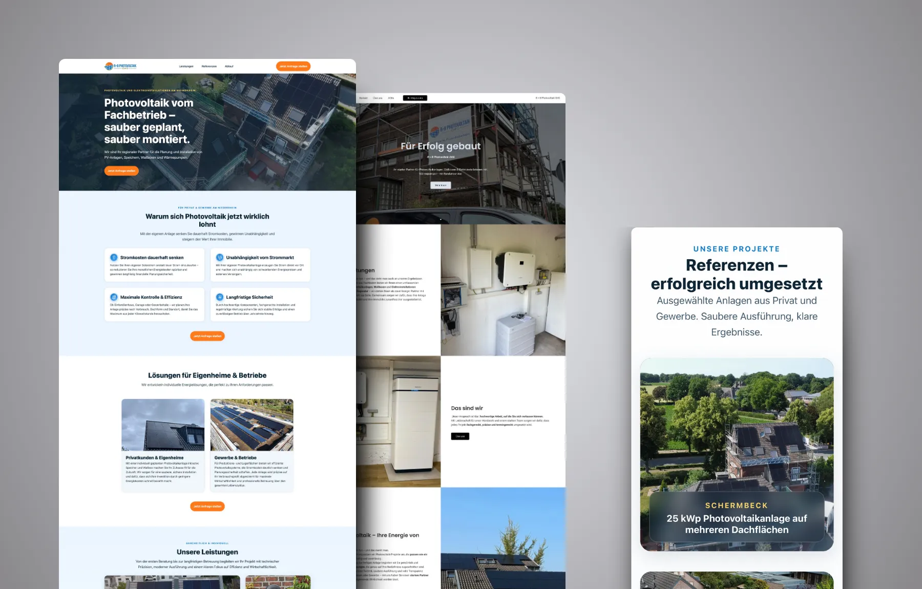 Mockup Webseite R+B Photovoltaik Desktop vorher nachher mobil
