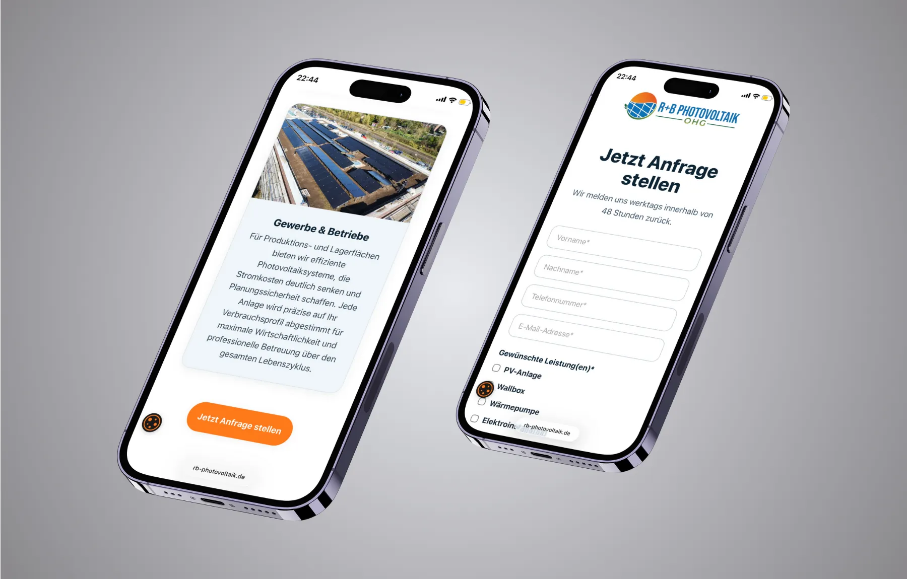 Mockup Webseite R+B Photovoltaik mobil