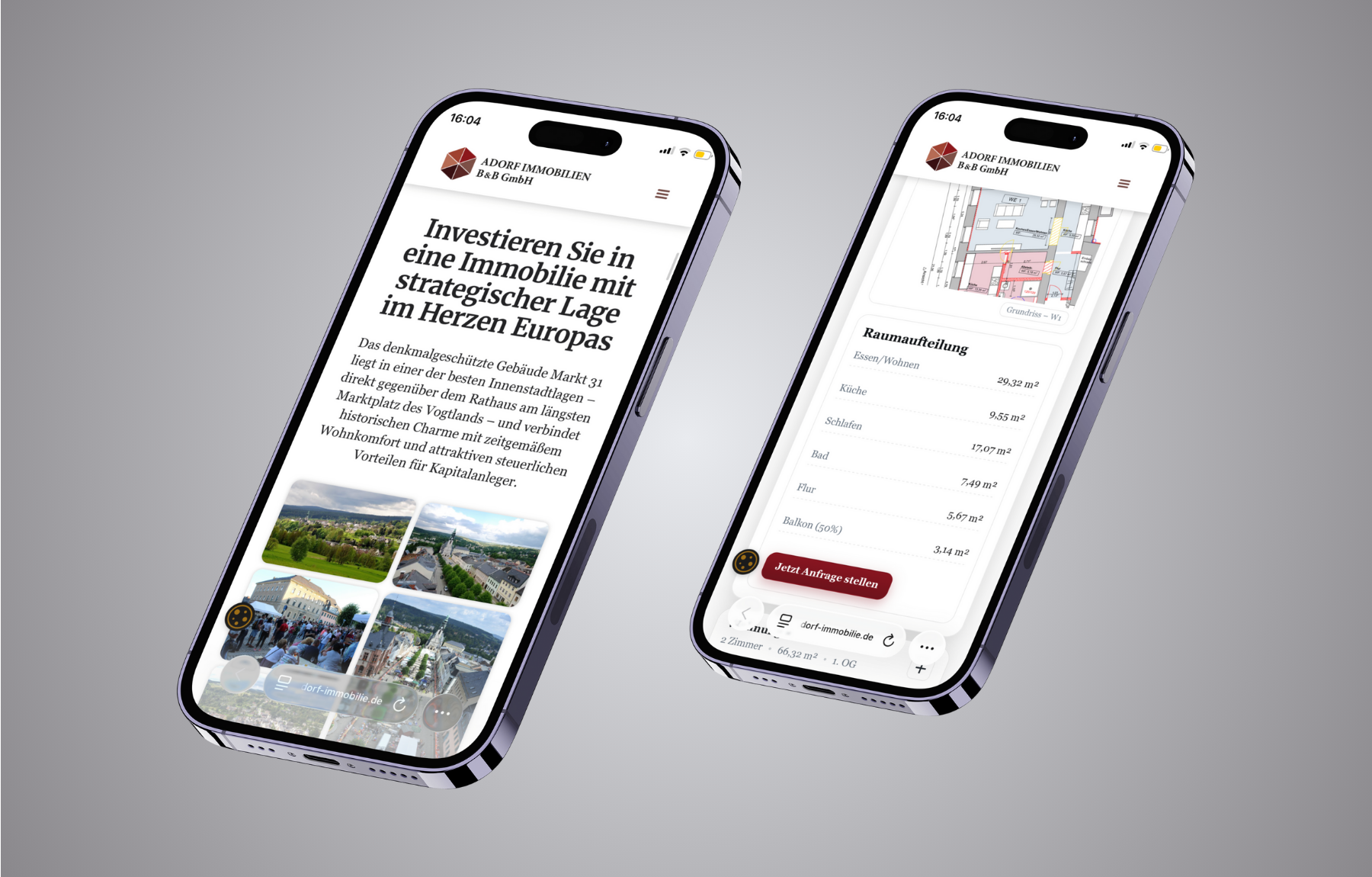 Mockup Webseite Adorf Immobilien B&B mobil