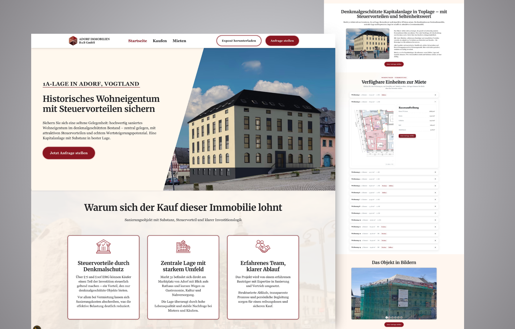 Mockup Webseite Adorf Immobilien B&B Desktop