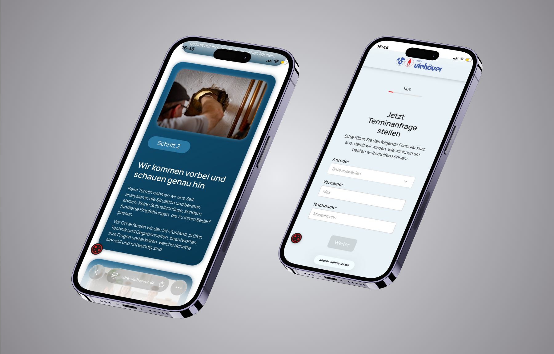 Mockup Webseite André Viehöver Heizung und Sanitär mobil