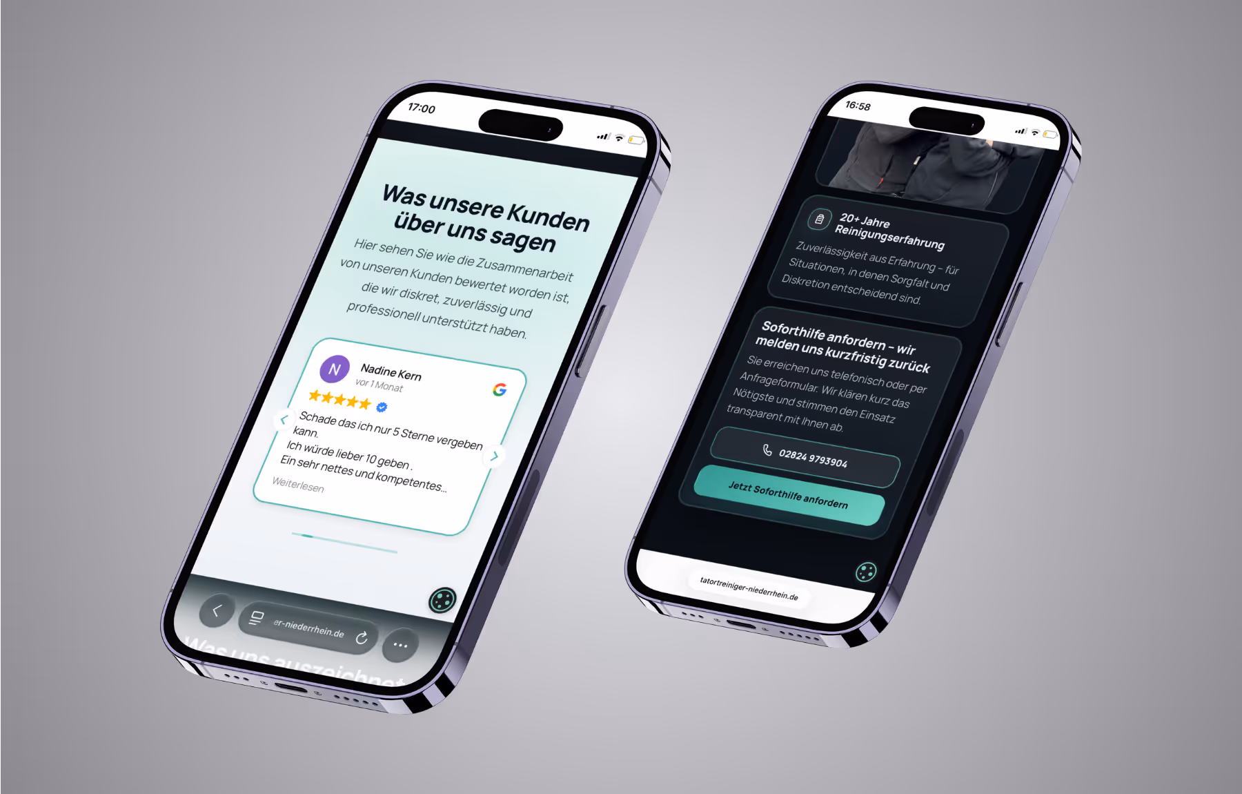 Mockup Webseite Tatortreiniger Niederrhein mobil