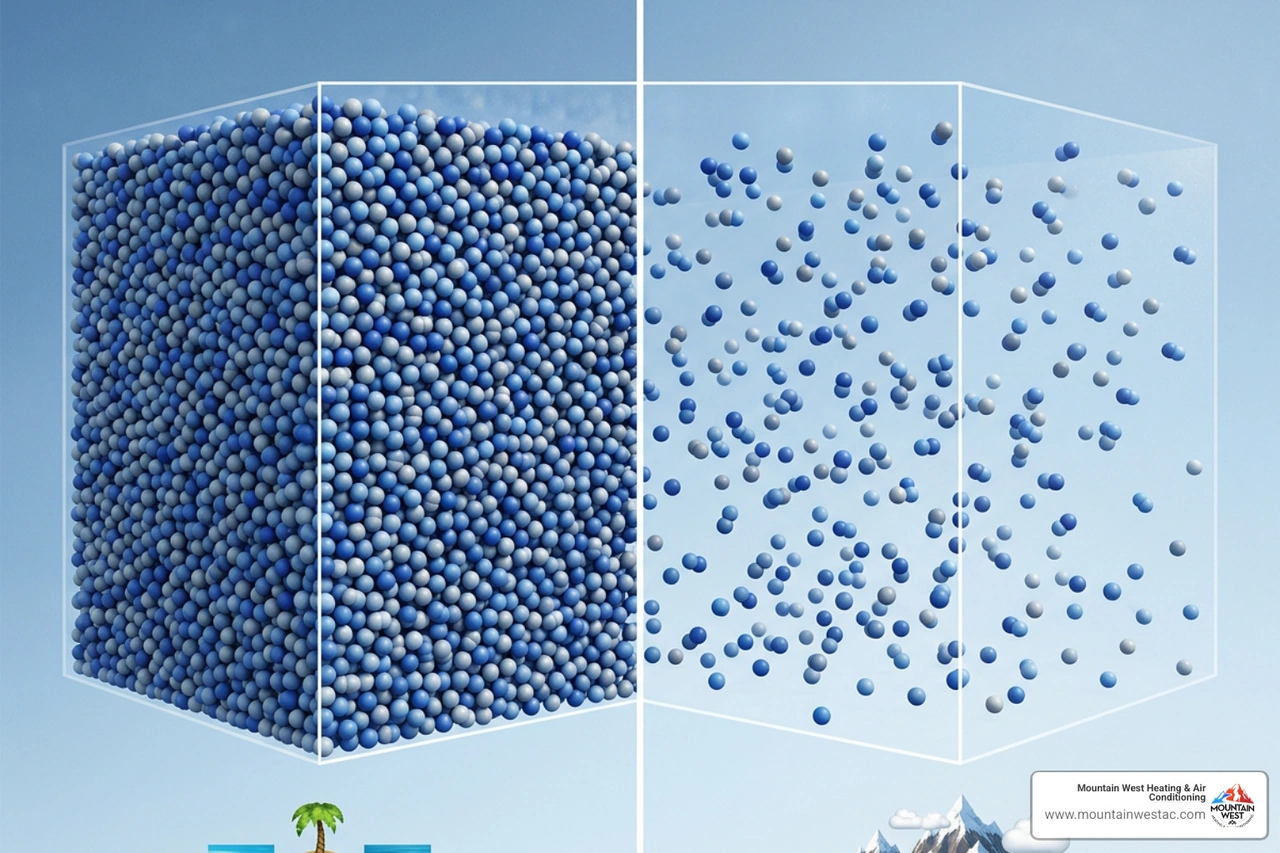 air density comparison showing high altitude vs sea level molecules air density comparison showing high altitude vs sea level molecules