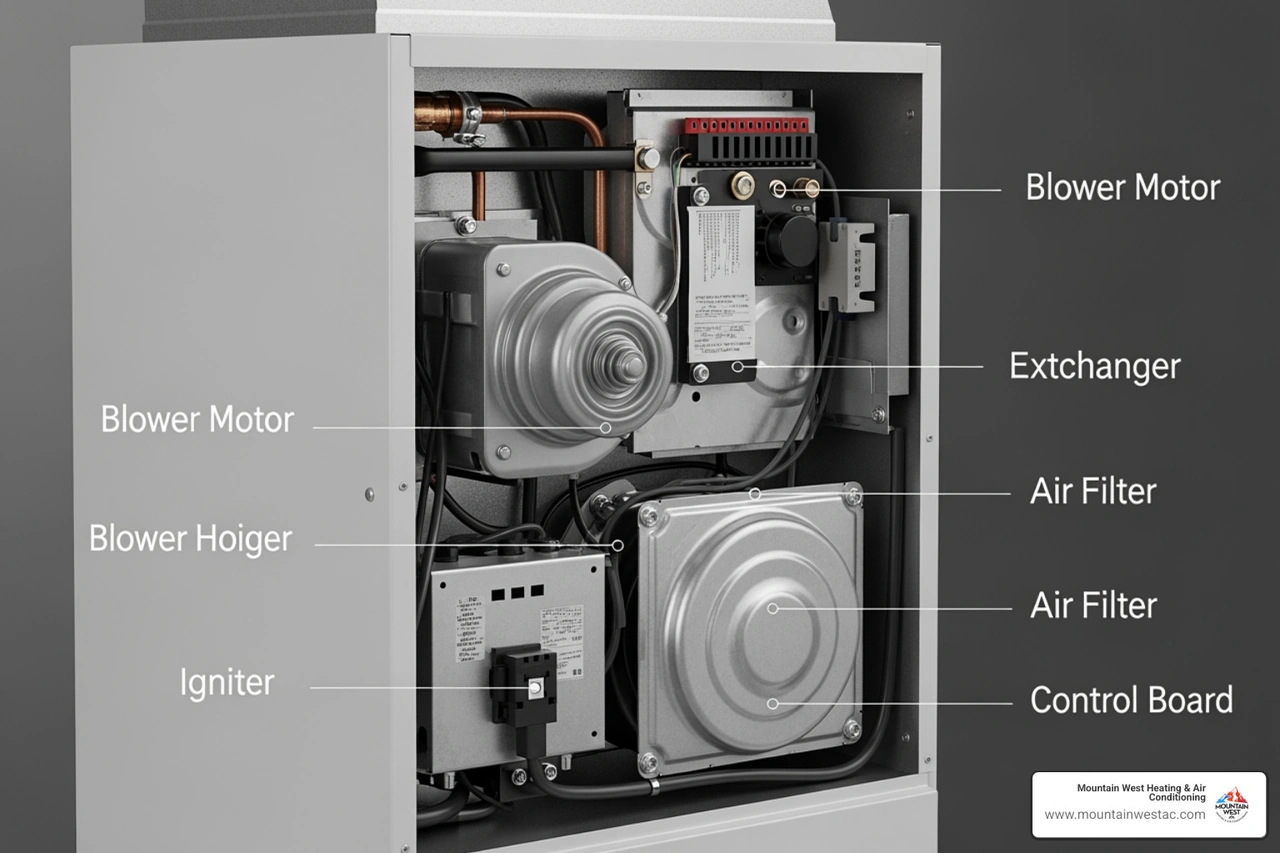 furnace components diagram with blower motor heat exchanger igniter filter and control board furnace components diagram with blower motor heat exchanger igniter filter and control board