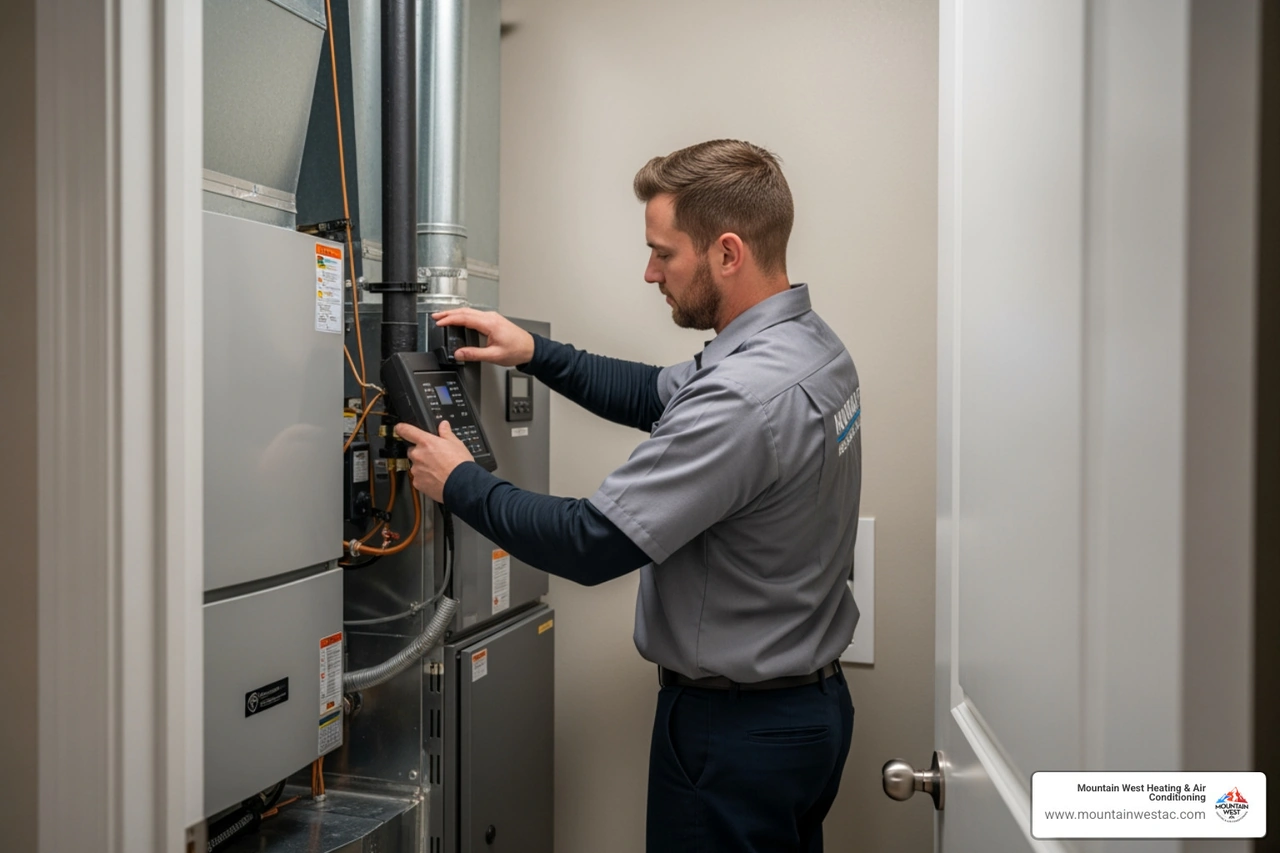 HVAC technician performing a pre-sale inspection in a Northern Nevada home HVAC technician performing a pre-sale inspection in a Northern Nevada home