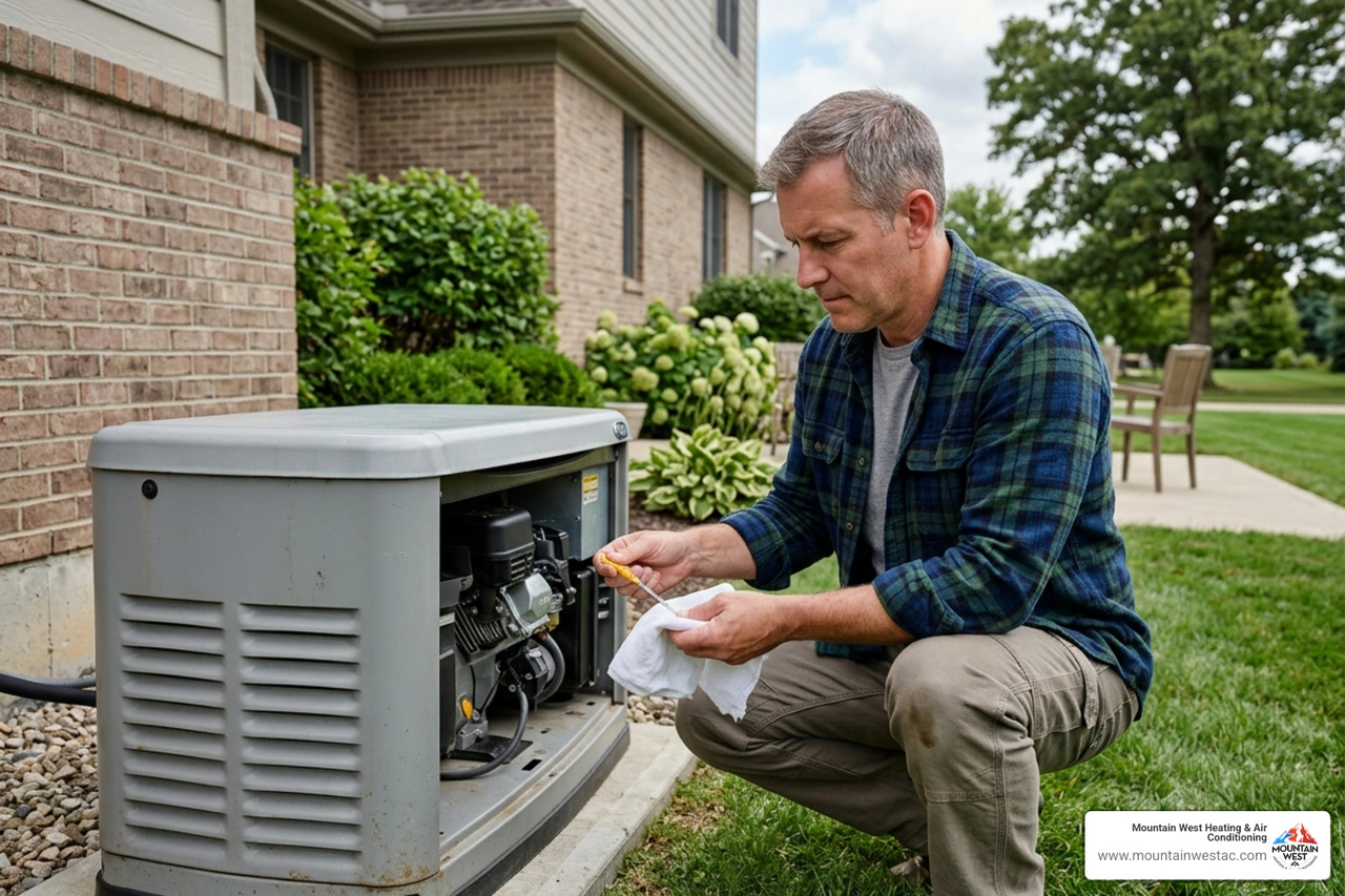homeowner checking generator oil level