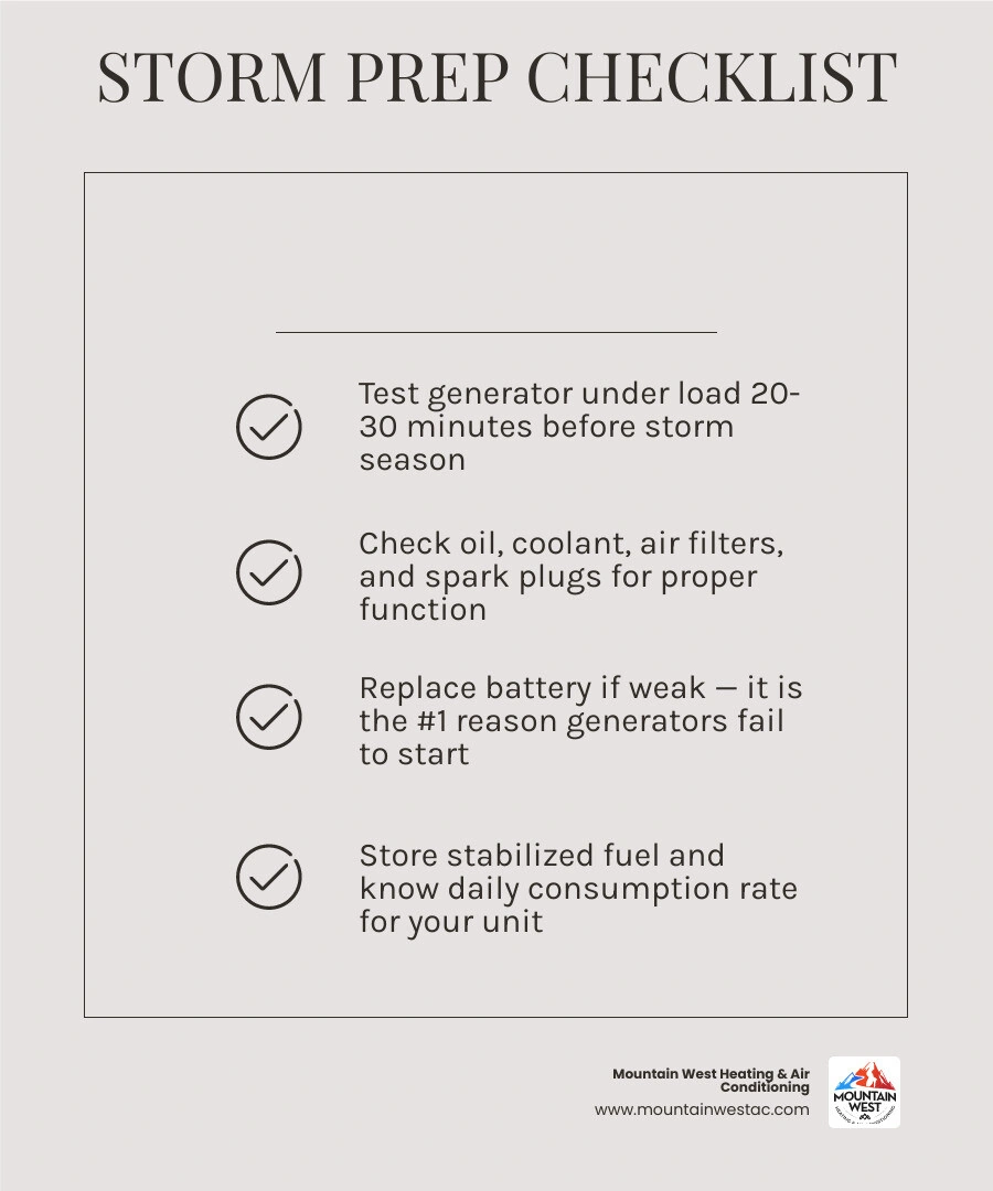 Infographic showing 7-step generator storm preparation timeline from pre-season through post-storm infographic Infographic showing 7-step generator storm preparation timeline from pre-season through post-storm infographic