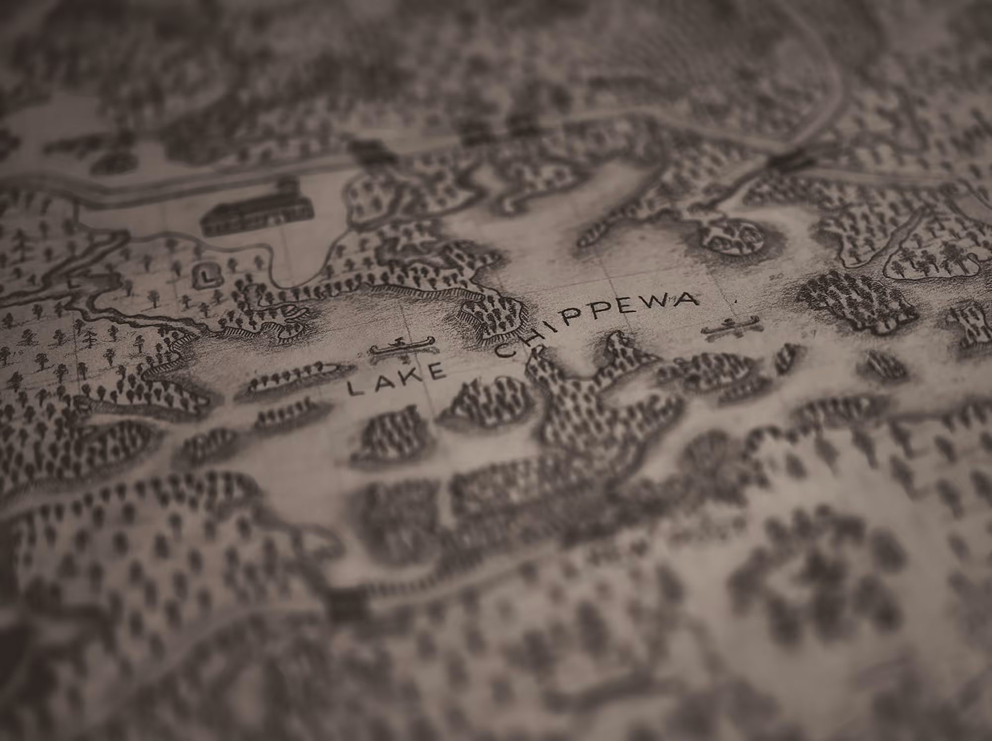 Historic hand-drawn map of Lake Chippewa in Sawyer County, Wisconsin.