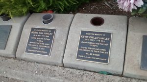 Trevor Hayley's Dad's cemetery plaque. Photo source: The Hayley family vault