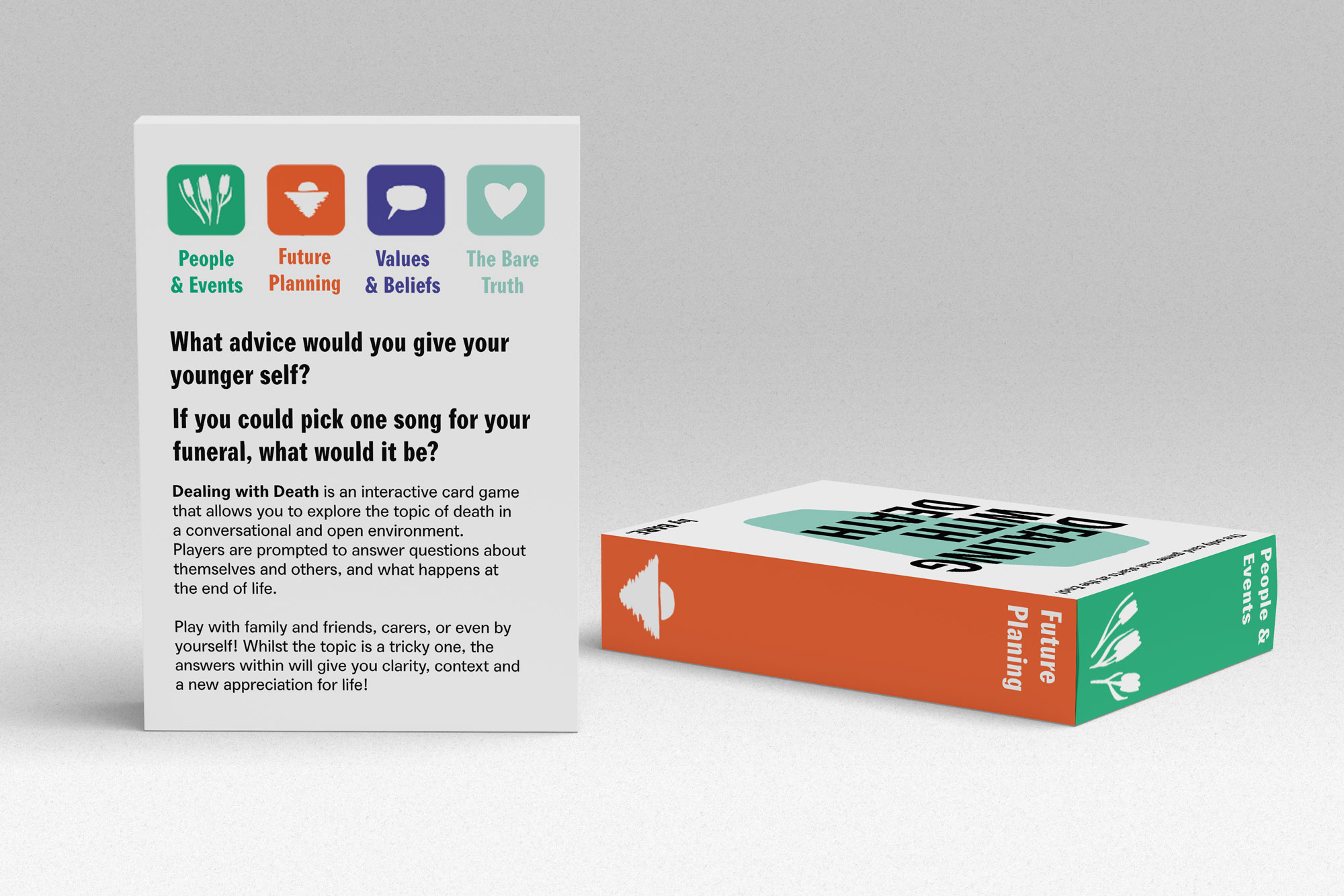 Our card game, Dealing with Death, encourages people to talk about death in a conversational way.