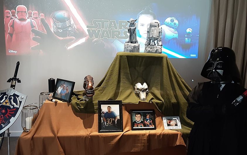Use our Planning Your Own Funeral Checklist to consider a themed memorial or funeral, like this Star Wars service, to celebrate what you loved in life. Picture: Courtesy of Country Road Funerals