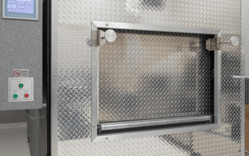 A cremation chamber used for a cremation.