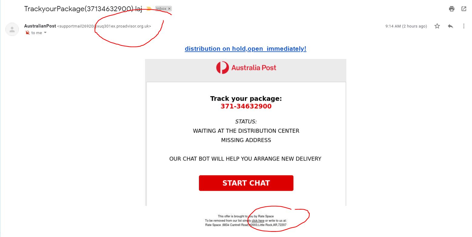 A scam message pretending to be from Australia Post