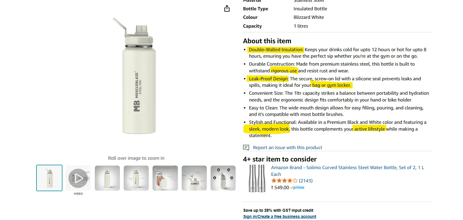 An example of Amazon pdp with buyer intent keywords