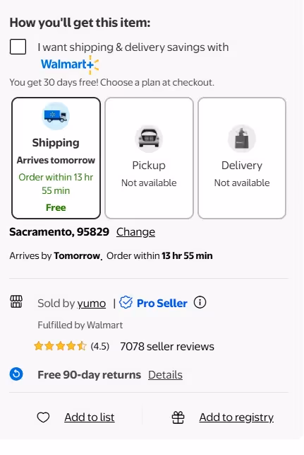 Product description example highlighting fast fulfillment offer