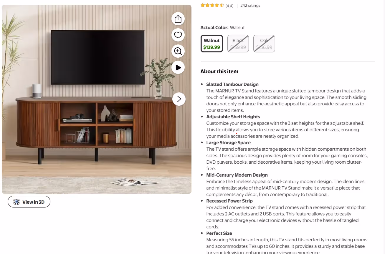 Walmart's product description highlighting structured content
