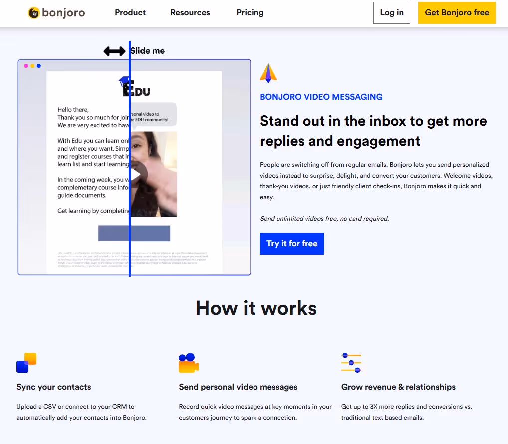 Bonjoro B2B landing page example