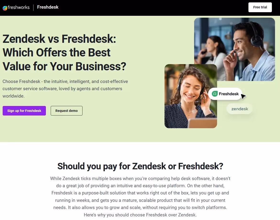 Freshdesk B2B landing page example